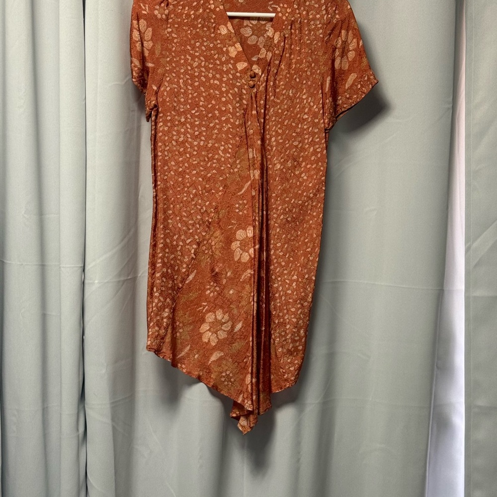 Orange Asymmetrical Short Sleeve Blouse